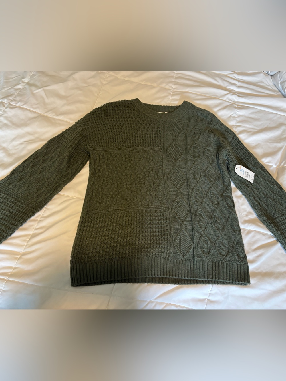 Textured Olive Oversized Crewneck Sweater